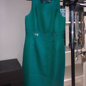 Knee-length Kelly Green Dress with Gold Detail